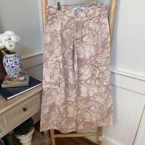 Refrain Los Angeles Womens‎ Pink Abstract Branch Print Wide Leg Cargo Pants 7/28